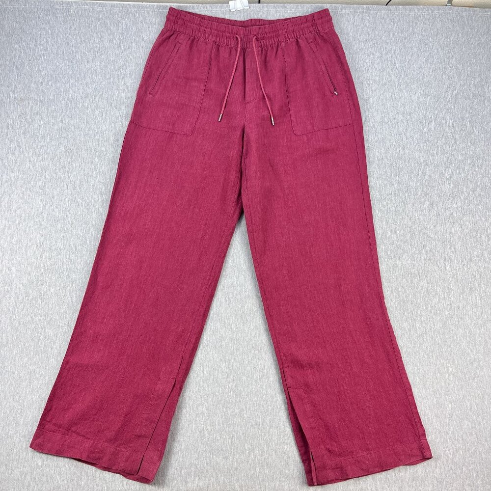 Athleta Retreat Linen Wide Leg Pants Womens 14T Tall Fuscia Pink Lagenlook Flowy